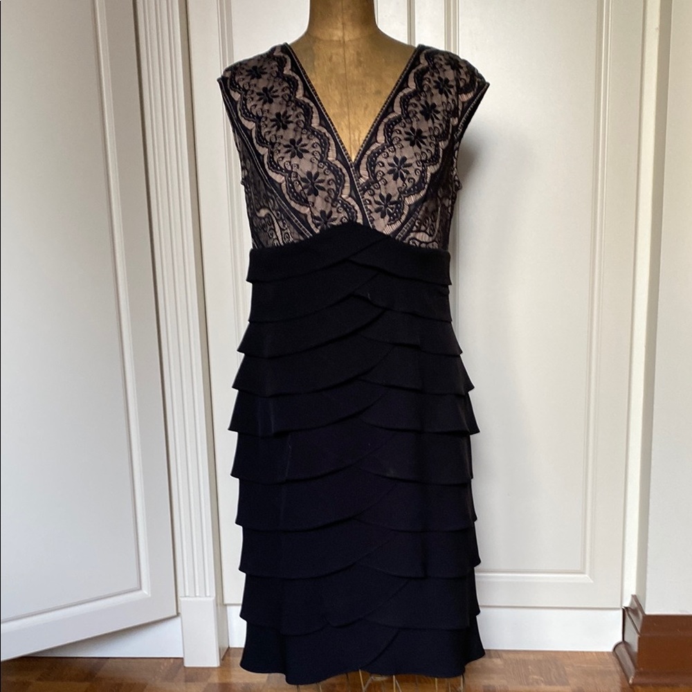 Jessica Howard Black Tiered Sheath Midi Dress
